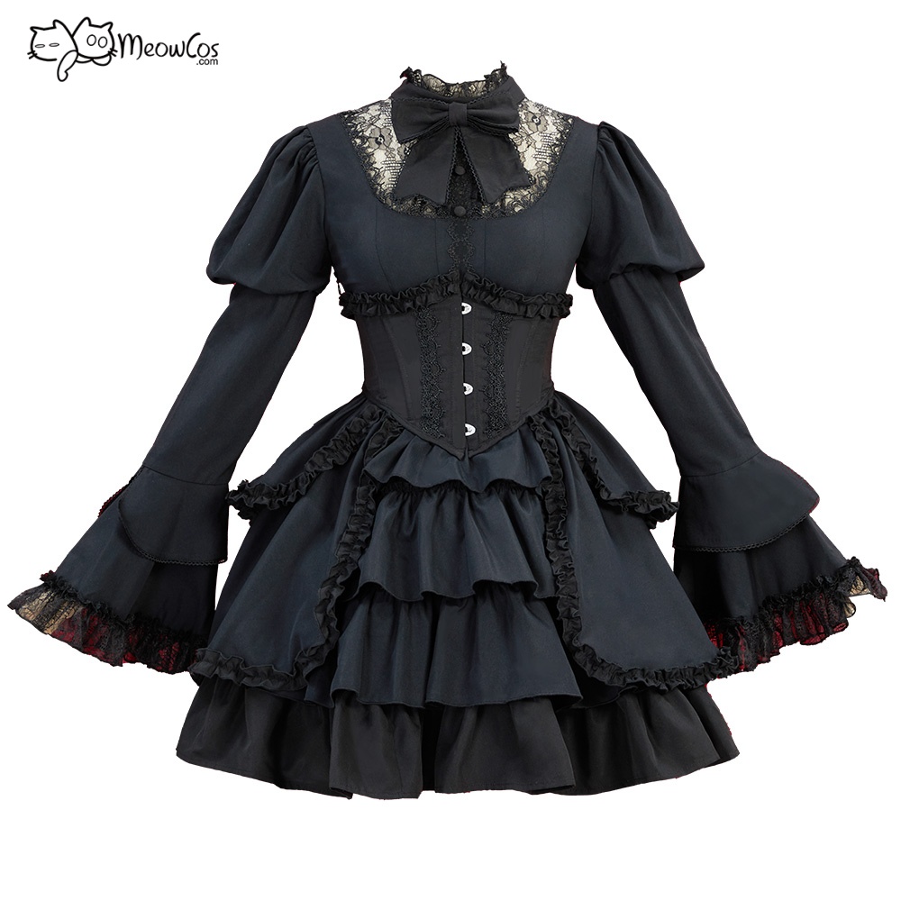 Vintage Necklace - Vestido Gótico Victoriano Negro de Halloween