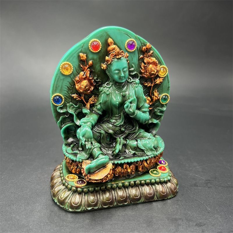 Vintage Collectible Ornaments - Estatua Tibetana Vintage de Tara Verde