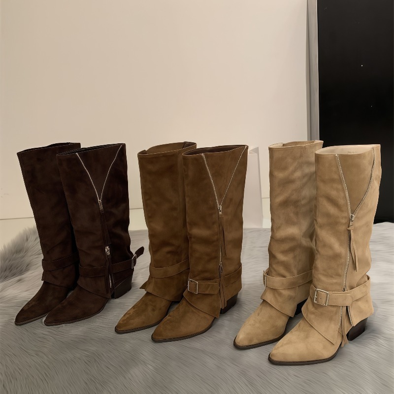 Vintage Zipper - Botas de mujer de cuero de